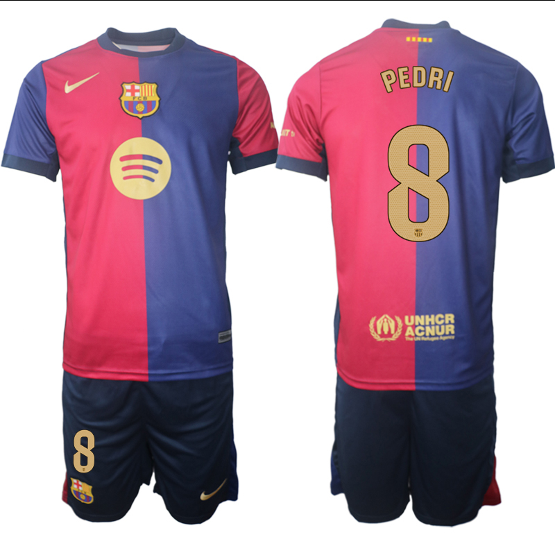 Men 2024-2025 Club Barcelona home Red blue #8 Soccer Jersey